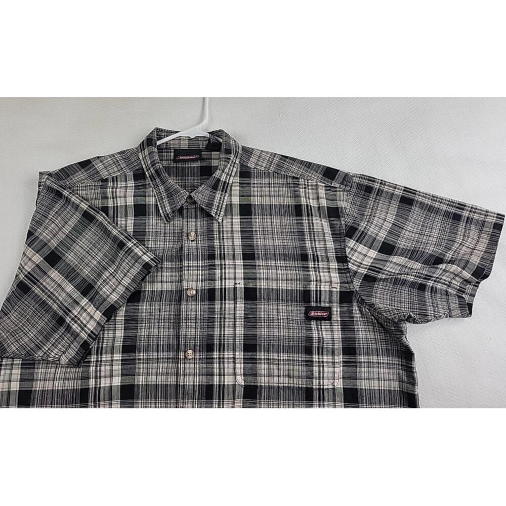 Dickies Button Up Shirt 2XL Mens Button Up Short Sleeve Black and White Plaid
